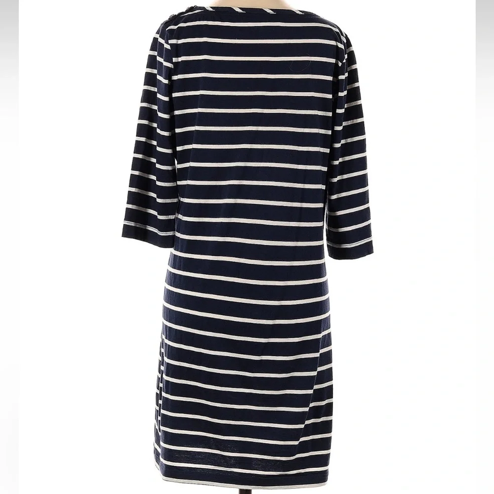 Boden Stripe Jersey Dress Size 4 Small S Coastal Nautical Midi Pockets Stretchy - Picture 2 of 6